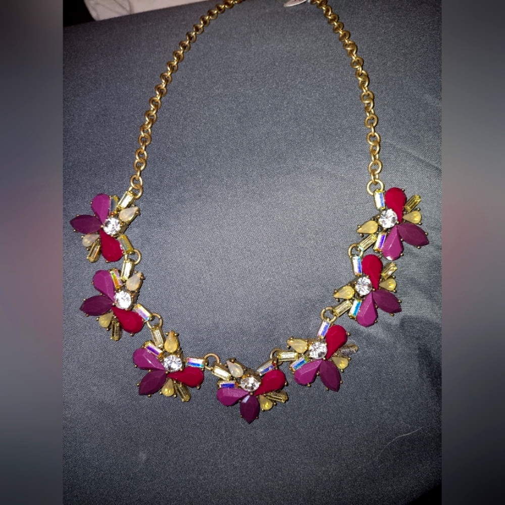Vintage Statement Gold Tone Flower Collar Necklace Victorian Rhinestones,Purples